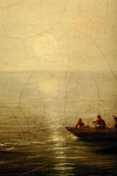  Claude LE LORRAIN (1600-1682), d'après. Vue d'un port méditerranéen. Huile sur toile...