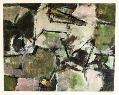 null Jacques BUREL (1922-2000).
Composition abstraite.
Huile sur papier contrecollée...