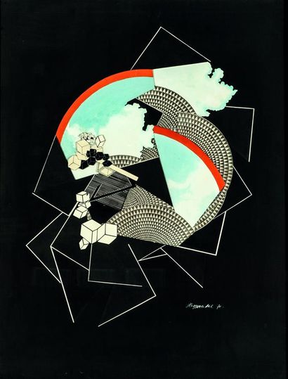 null Alain LE YAOUANC (Né en 1940).
Composition sans titre.
Collage sur papier, signé...