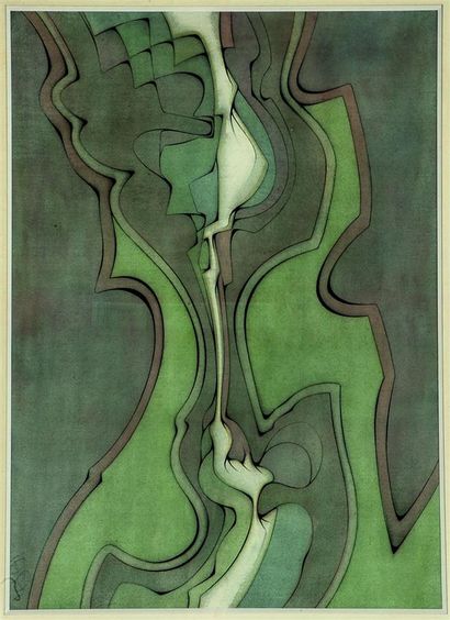 null Joaquim FERRER (Né en 1929).
Composition abstraite.
Aquarelle sur papier, monogrammée...