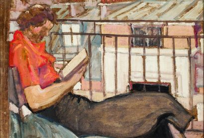  André MEAUX SAINT MARC (1885-1941). Femme lisant. Huile sur panneau ou isorel, signée...