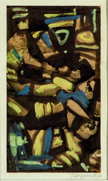 null Jacques BUREL (1922-2000).
Compositions abstraites. 
Deux huiles et gouaches...