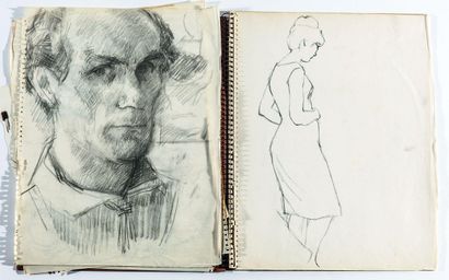 null Jacques BUREL (1922-2000).
Carnet d'une douzaine de dessins au crayon, encre,...