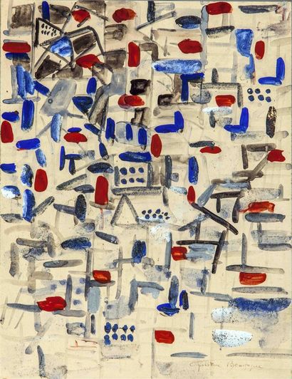 null Gustave BOURGOGNE (1888-1968).
Composition abstraite.
Gouache et aquarelle sur...