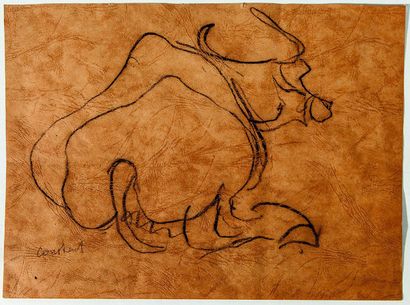 null Joseph CONSTANT (1892-1969).
Études de chevaux et boeuf allongé.
Deux dessins...