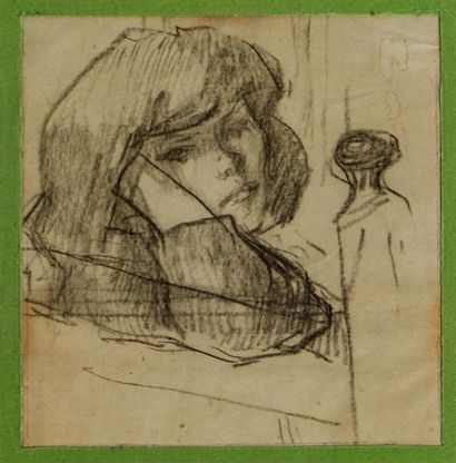 null Jacques BUREL (1922-2000).
Portrait de jeune fille accoudée.
Crayon sur papier,...
