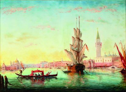  Vincent MANAGO (1880-1936) Le Bosphore. Venise. Deux huiles sur toile signées en...