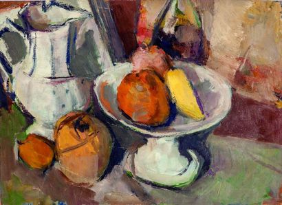 null Jacques BUREL (1922-2000).
Nature morte.
Jeune femme au miroir.
Huile sur panneau...