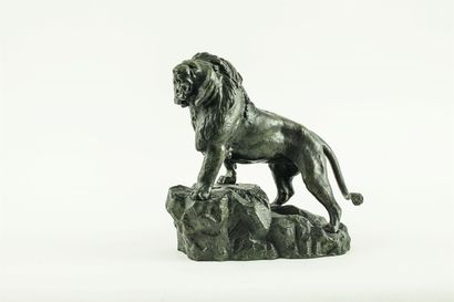 null Prosper LECOURTIER (1855-1924/25).
Lion rugissant.
Épreuve en bronze patiné,...