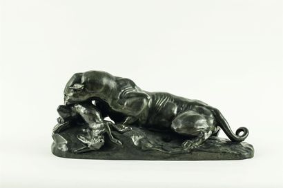 null Antoine Louis BARYE (1796-1875).
Jaguar dévorant un lièvre.
Épreuve en bronze...
