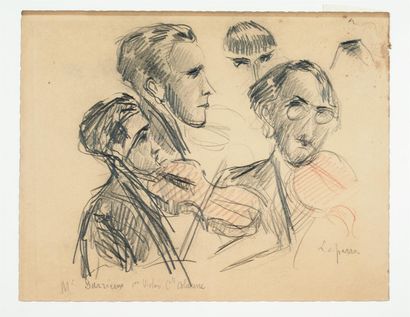  William LAPARRA (1873-1920), attribué à. Études de têtes de musiciens. Dessin au...