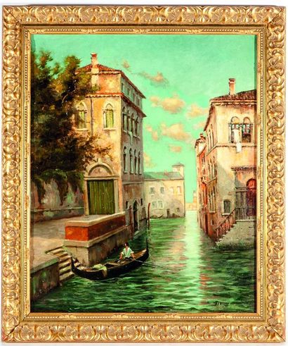  Joël Noël BOUVARD (1912-1972) Canal vénitien. Huile sur toile signée Marc Ardine...