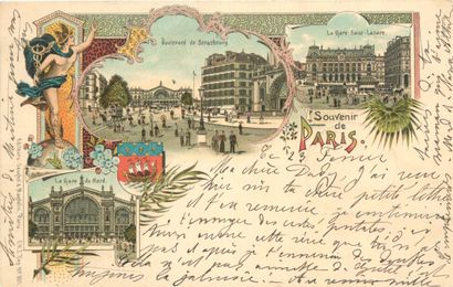 null 23 CARTES POSTALES SOUVENIR DE : Paris. Type Gruss aus 1897/1903. Dont" Ecole...