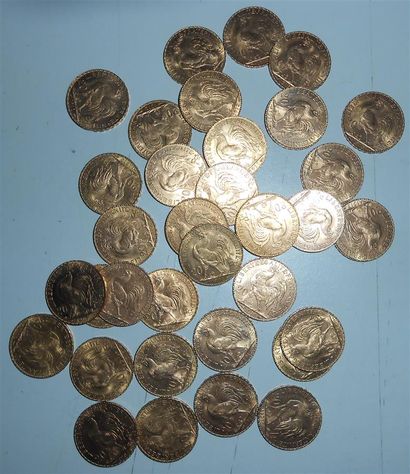 Lot de 36 pièces de 20 Francs Or : Cérès,...