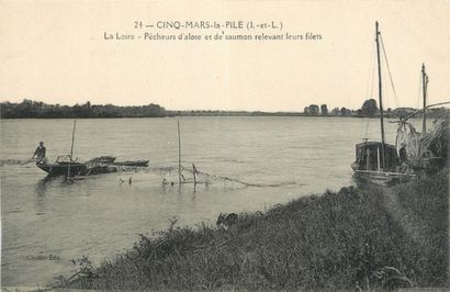 null 8 CARTES POSTALES METIERS : Sélection Indre et Loire. "624-Les bords du Cher-Tireurs...