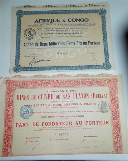 null 45 ACTIONS & EMPRUNTS : Etrangers. "Sté Minière de Pac Lan 1926, Cie Agricole...