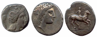 null Lot de trois monnaies grecques en argent : Lucanie Thurium (350-300) statère...