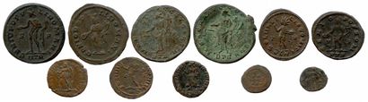 null Lot de onze monnaies romaines en bronze (folles et petits bronzes) : Dioclétien,...