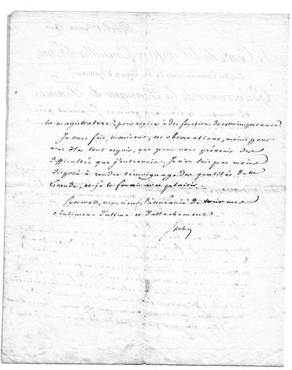 null JAUBERT (Cte) (Gouverneur Banque de France). L.A.S. Août 1810.