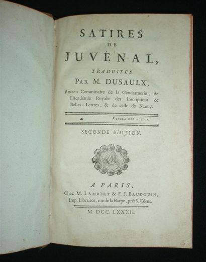 null DUSAULX. Satires de Juvenal. Traduites par M. Dusaulx. Seconde édition. Paris,...