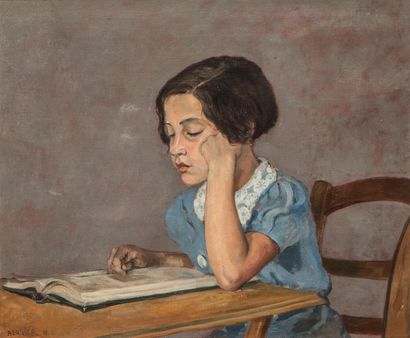 null BERSIER Jean Eugène (1895-1978).
Fillette à la lecture.
Huile sur toile, signée...
