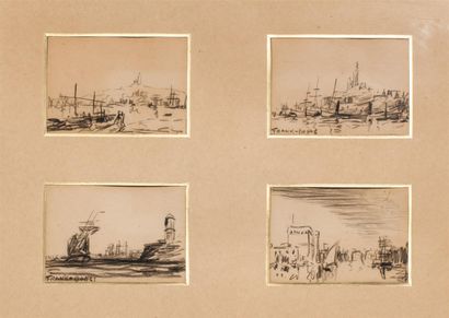null BOGGS Franck (1855-1926).
Quatre vues de Marseille.
Mine de plomb sur papier.
Deux...