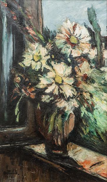 null OSTERLIND Anders (1887-1960).
Vase de fleurs devant la fenêtre.
Huile sur toile,...
