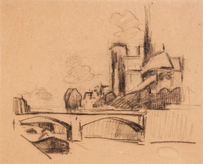 null LOISEAU Gustave (1865-1935).
Notre Dame de Paris.
Mine de plomb sur papier,...