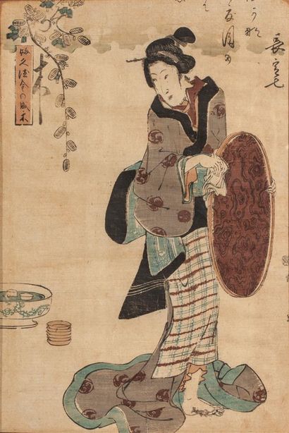 null HIROSHIGE (travail du XIXème).
Courtisane.
Estampe japonaise en couleurs, encadrée....