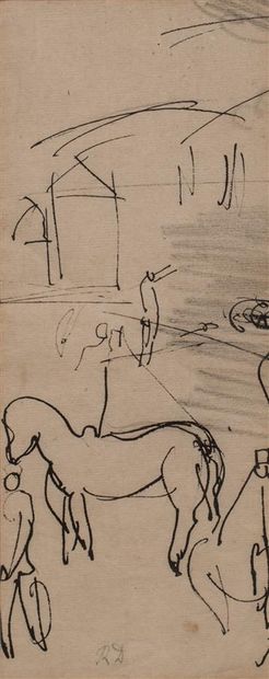 null DUFY Raoul (1877-1953).
Cheval et personnages.
Encre sur papier, signée des...