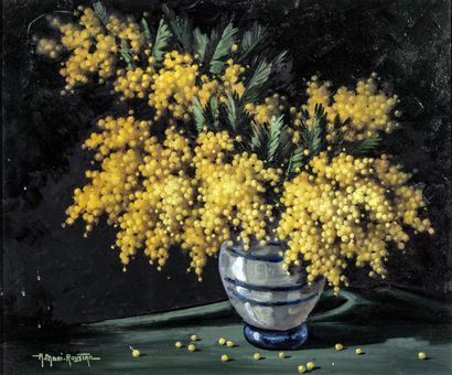 null ROUSTAN Annie Marie (XXème siècle).
Mimosas.
Huile sur toile, signée en bas...