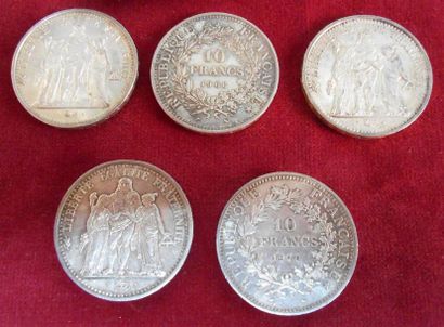 null France. Argent. 10 Francs (5 pièces). Hercule. 1965, 1966, 1967, 1968 & 1970....