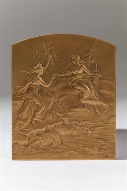 null Grande plaque bronze couleur Or. Exposition Franco-Britannique-Londres 1908.
Représentant...