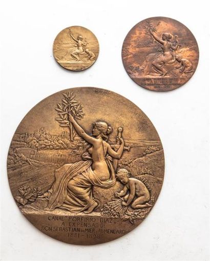 null 2 Plaques et 1 Médaille-Canal Porfirio Diaz.
2 Plaques (revers) représentant...