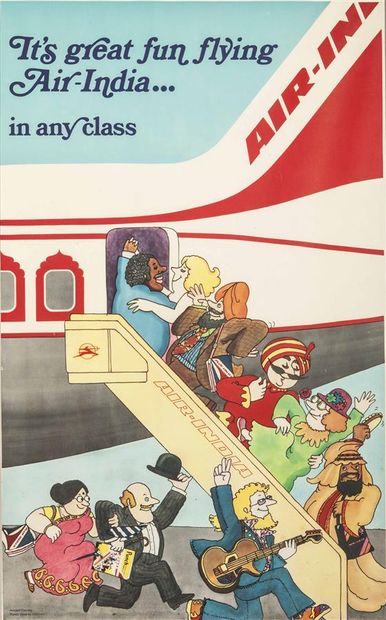 null AIR INDIA.
Affiche "It's great fun flying Air-India in any class", d'après "Punch"...
