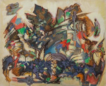 null BEYER Lucien (1908-1983).
Composition abstraite sur fond jaune.
Huile sur toile,...