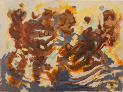 null BEYER Lucien (1908-1983).
Composition abstraite sur fond beige.
Huile sur toile,...