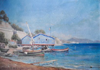 null GARNIER A. (Ecole du XXème siècle).
Bord de plage.
Paire d'acryliques sur toile,...