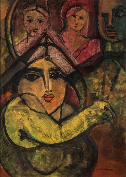 null RODRIGUES Augusto (1913-1993).
Composition avec personnages.
Huile sur toile,...