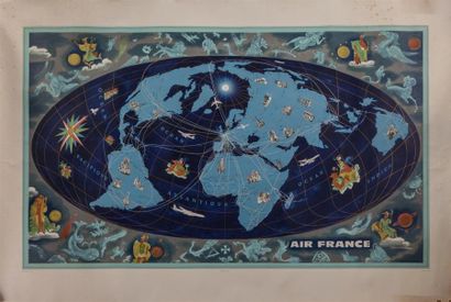 null Planisfère Air France à fond bleu nuit d'après Lucien Boucher.
Imprimerie Perceval....