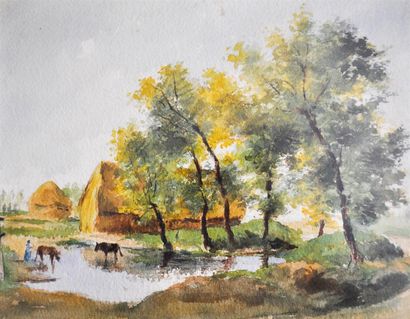 null LANGLOIS Saint-Edme (1861-?).
Paysages en forêt.
Suite de cinq aquarelles sur...