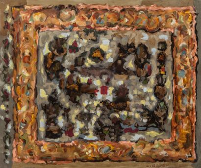 null BEYER Lucien (1908-1983).
Composition abstraite au carré sur fond gris.
Huile...