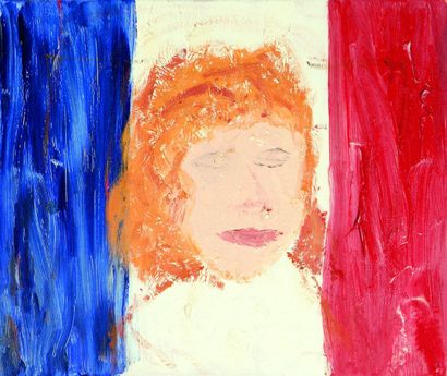 null École du XXe siècle.
Portrait de femme sur fond de drapeau tricolore.
Huile...