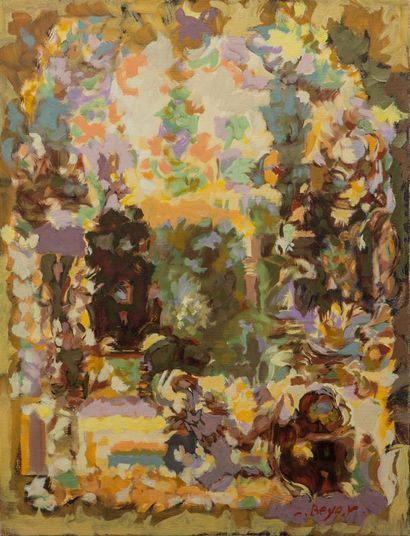 null BEYER Lucien (1908-1983).
Composition abstraite sur fond jaune.
Huile sur toile,...