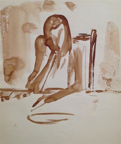 null Luc MERTENS (1913-2004).
Ensemble de croquis à l'encre, pastel, crayon sur papier,...