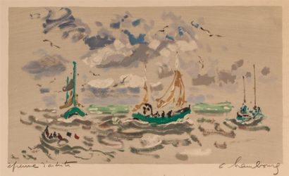 HAMBOURG André (1909-1999).
Bateaux sur l'eau.
Lithographie...