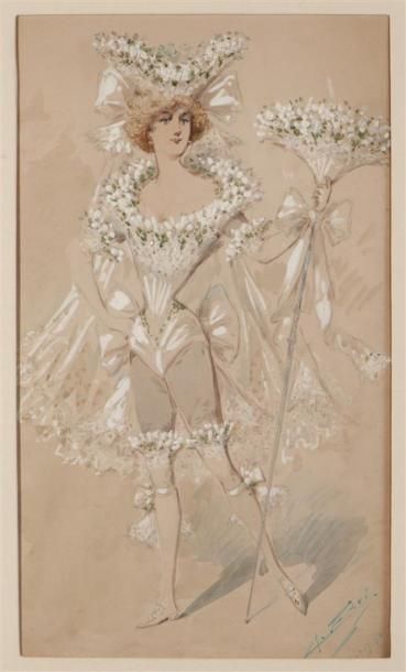 null EDEL Alfredo Leonardo (1856-1912).
Deux projets de costume de théâtre.
Aquarelle,...