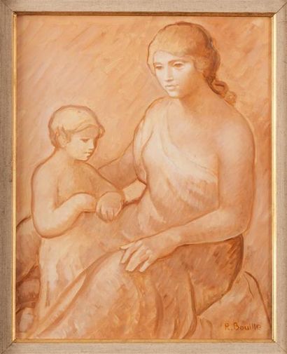 null BOUILLE R. (XXème siècle)
Maternité.
Huile sur toile, signée en bas à droite,...