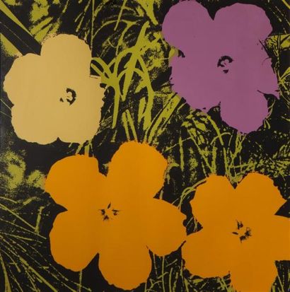 null WARHOL Andy (1928-1987), D'après. 
"Flowers" orange, jaune et rose.
Sérigraphie...
