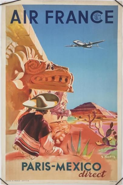 null AIR FRANCE PARIS-MEXICO
Affiche illustrée S.Prout 
Imprimerie Havas 1952, petites...